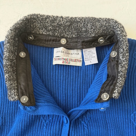 Marisa Christina The Christmas Collection 2002 Ribbed Cardigan Sweater Blue Sz L - Picture 5 of 9